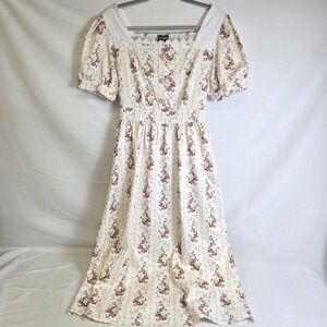 Scarlet Darkness Cottagecore Ivor Floral Smocked Back Tie Waist Midi Dress, M